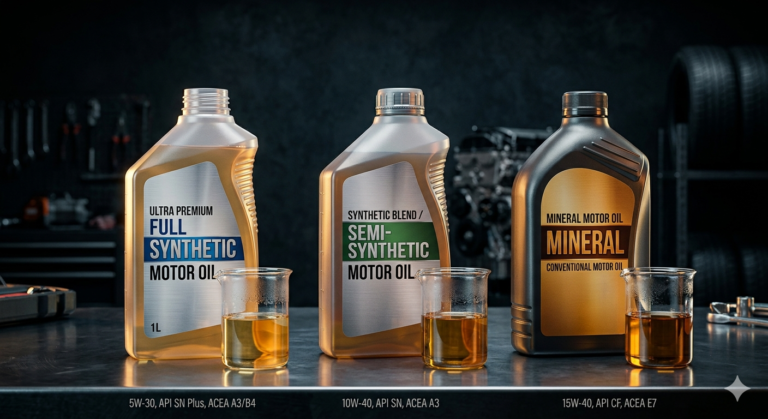 Comparação entre óleo sintético, semissintético e mineral