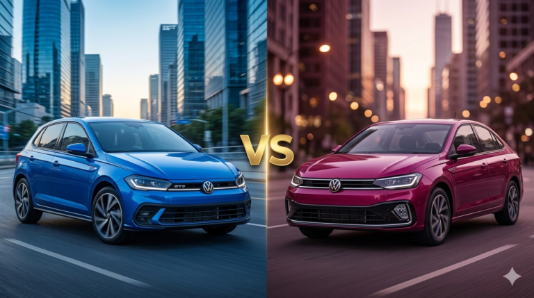 Comparativo Polo TSI vs Virtus TSI 2026 - hatch e sedã Volkswagen com motor 1.4 TSI lado a lado
