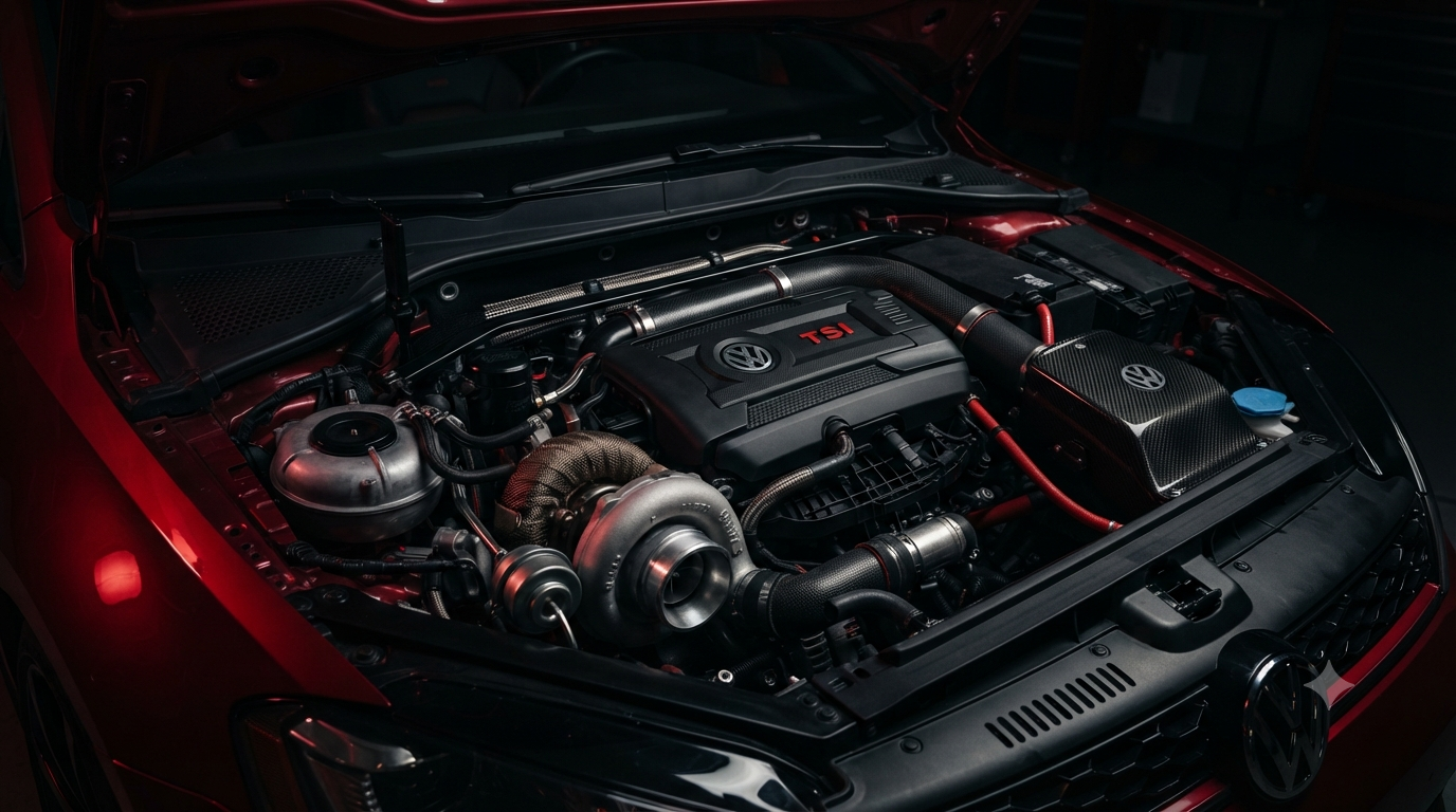 Motor turbo TSI Volkswagen mostrando turbina e coletor de admissão
