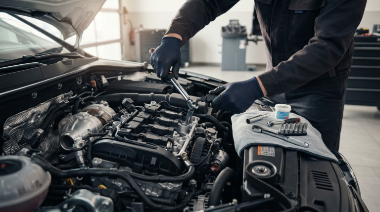 Mecânico realizando manutenção preventiva em motor TSI Volkswagen